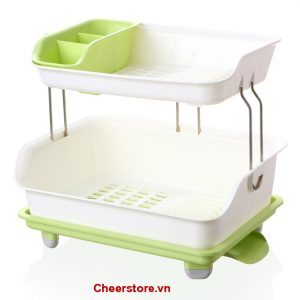 Kệ 2 tầng để chén đĩa có ống thoát nước-4886
