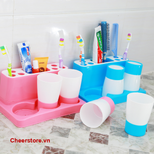 Kệ để bàn chải kem đánh răng kèm cốc đa năng-0